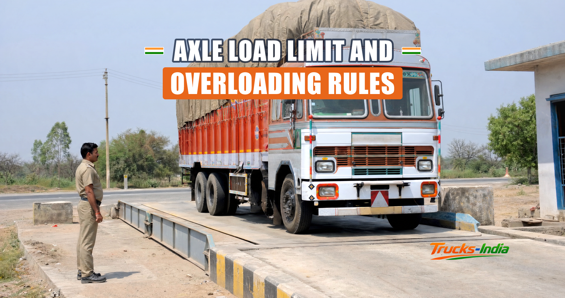 Loaded Indian truck on a highway weighbridge being checked for axle load