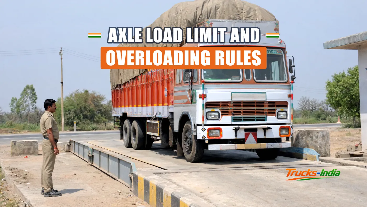Loaded Indian truck on a highway weighbridge being checked for axle load