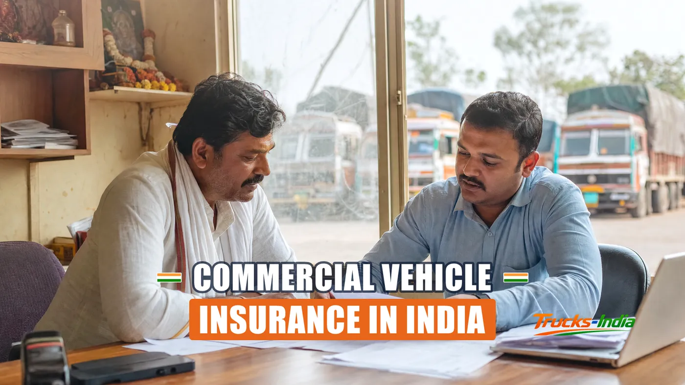 Commercial truck parked at an Indian yard with insurance documents on the bonnet