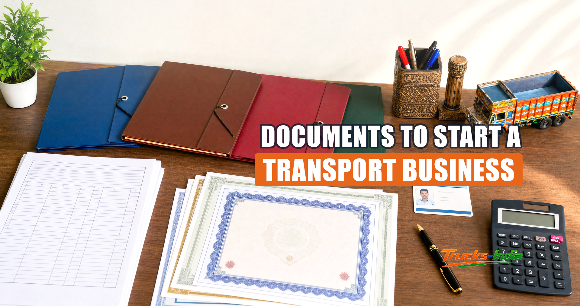 Transport business paperwork and files on an office desk