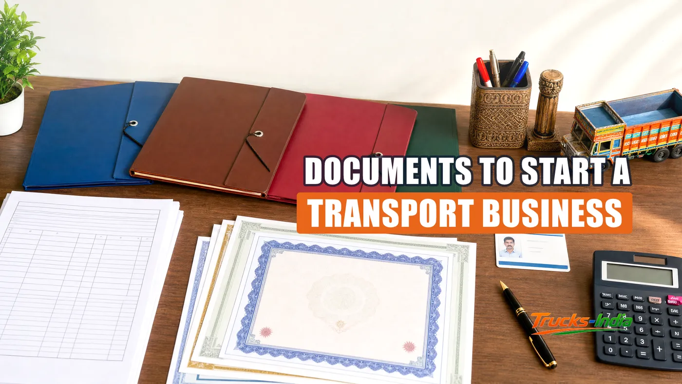 Transport business paperwork and files on an office desk