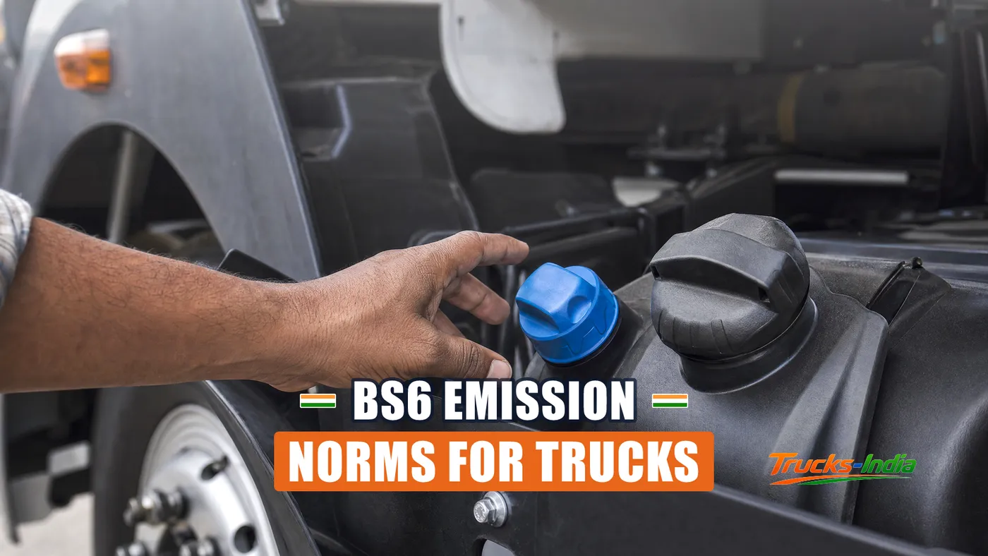 AdBlue filler cap beside the diesel tank on a BS6 Indian commercial truck