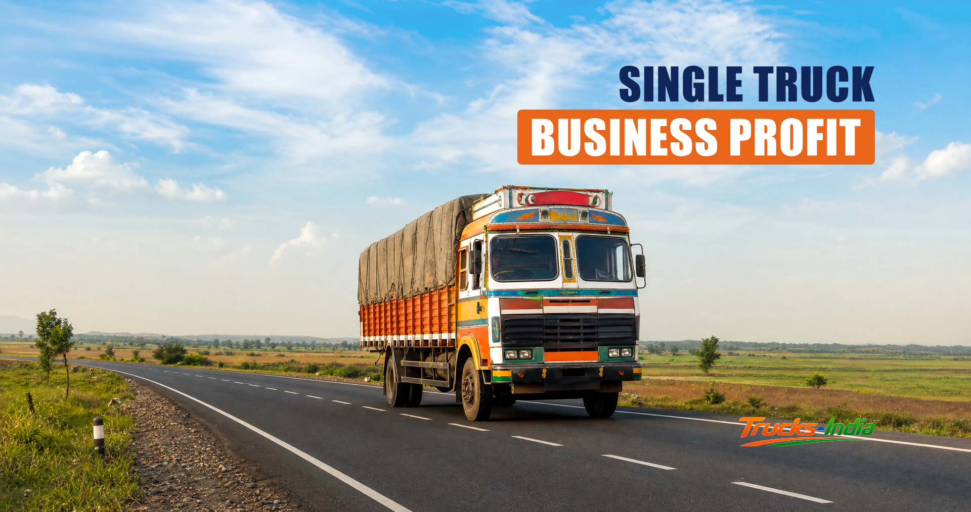 Single commercial truck on an Indian highway at golden hour