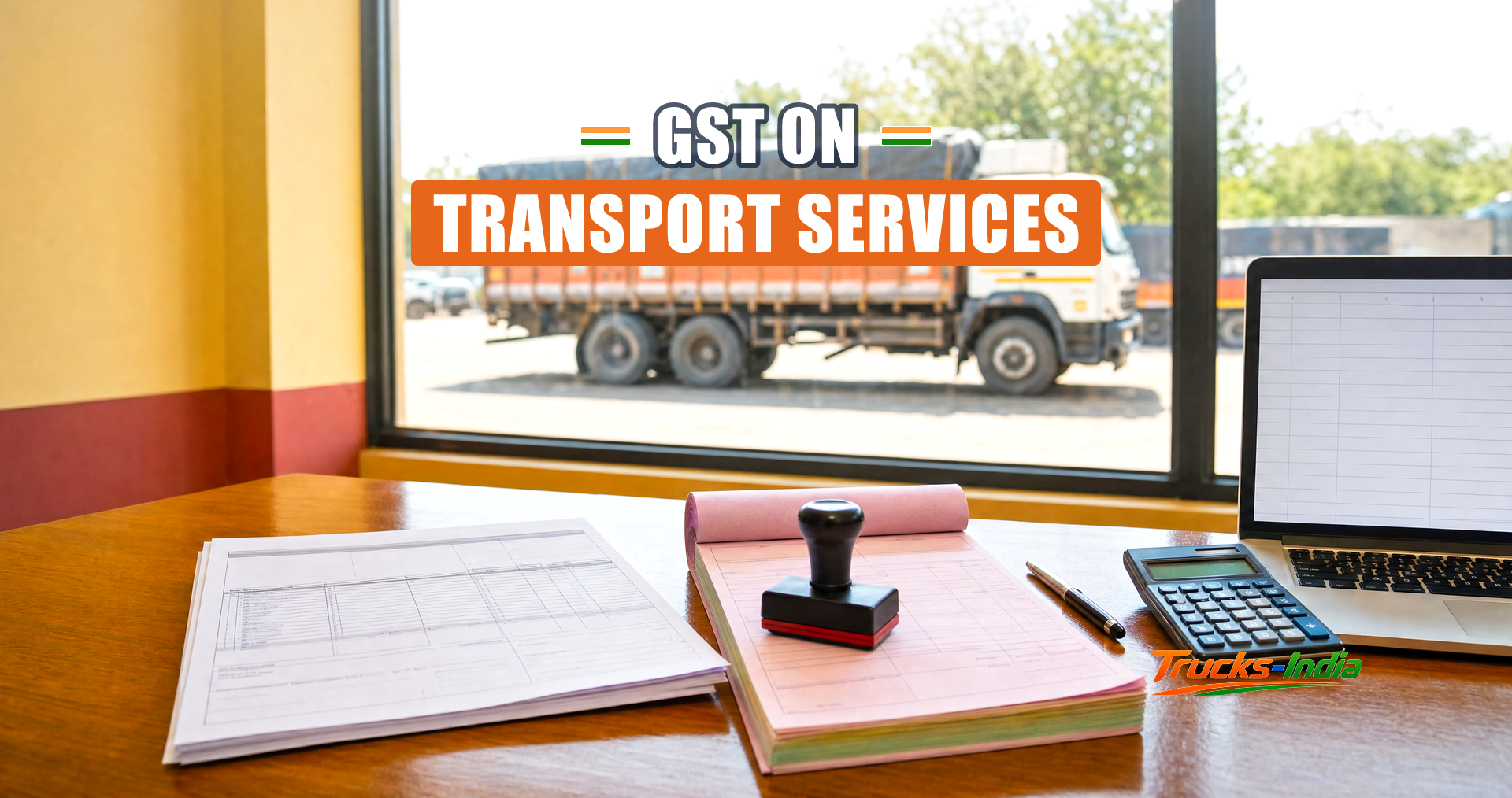 Freight invoice and consignment note book on an Indian transport office desk