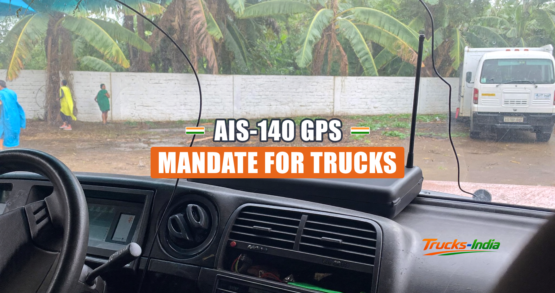 GPS vehicle tracking unit installed in the cab of an Indian commercial truck