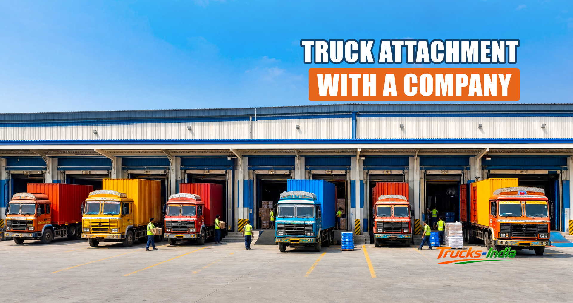 Rows of commercial trucks parked in a logistics company yard