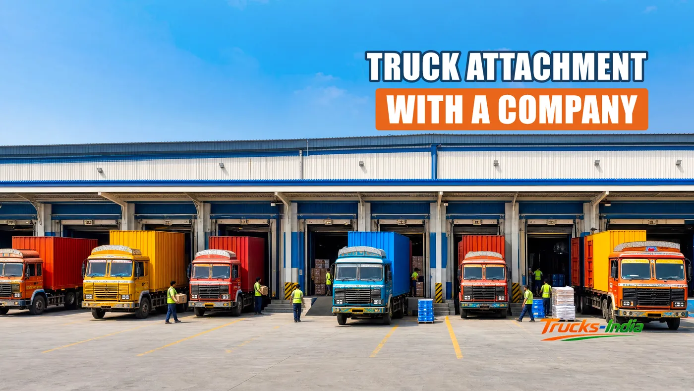 Rows of commercial trucks parked in a logistics company yard