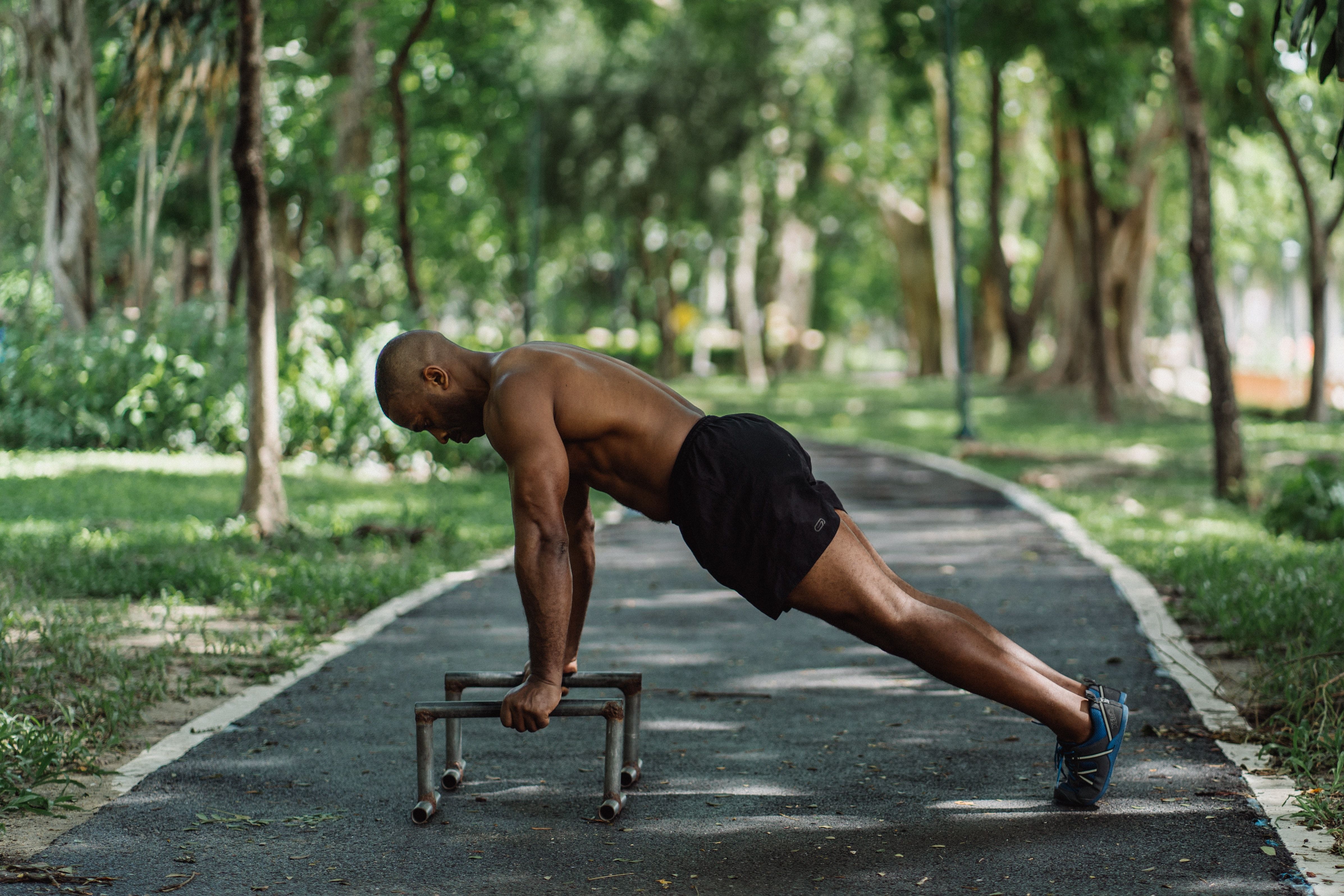 Man using push-up bar