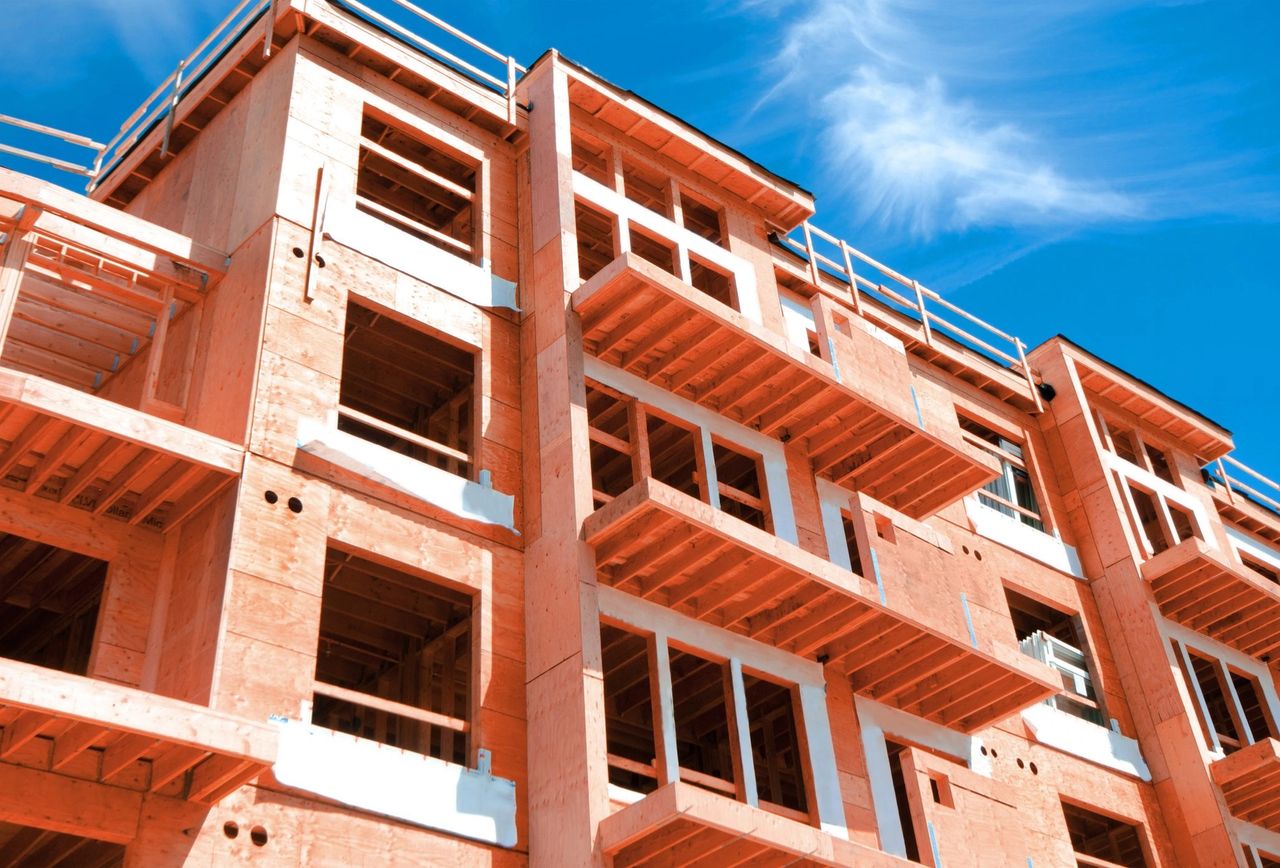 Multi-storey wood-framed building under construction