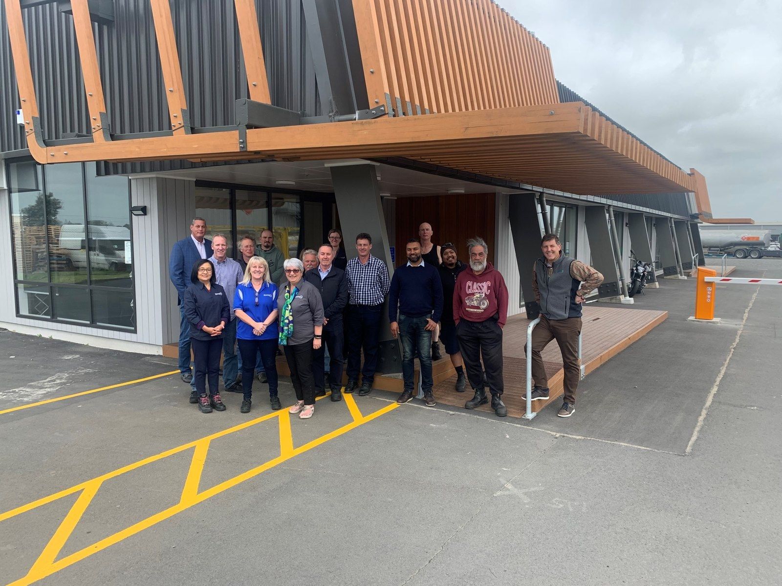 The Auckland team outside the plant office