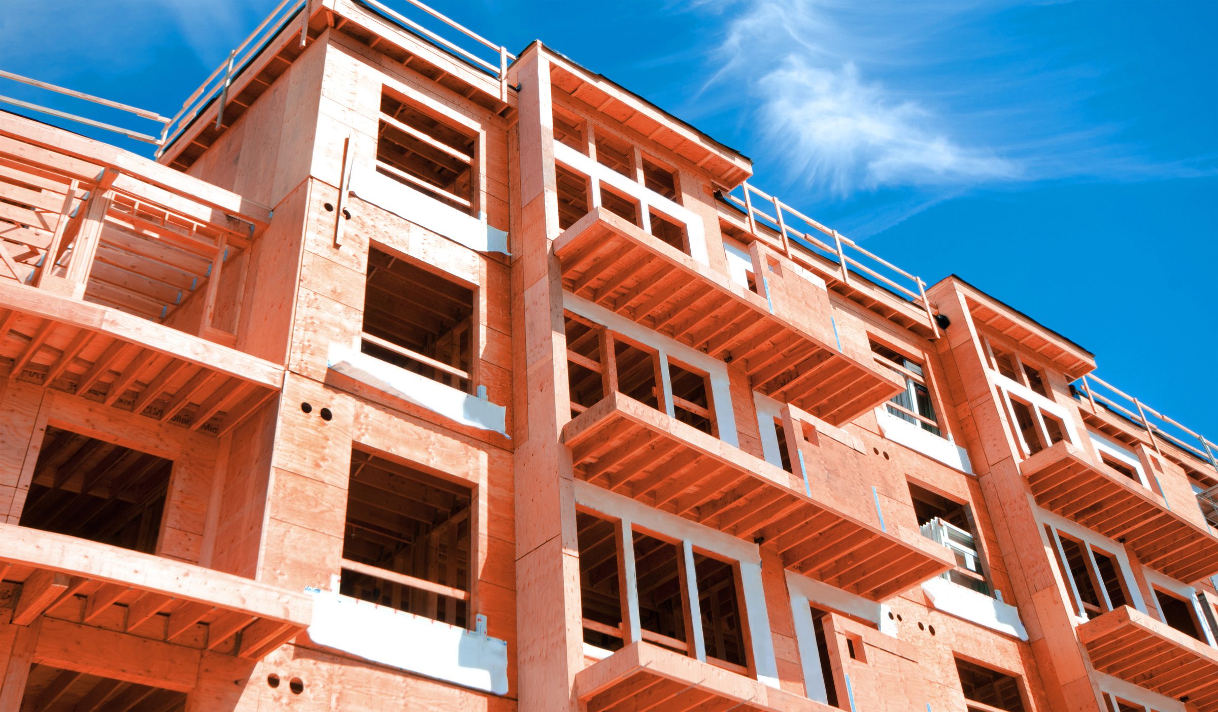 Multi-storey wood-framed building under construction