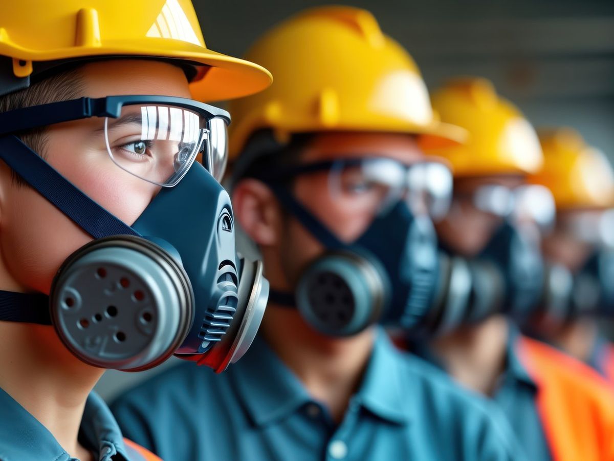 Plant crew wearing hard hats, goggles and respirators