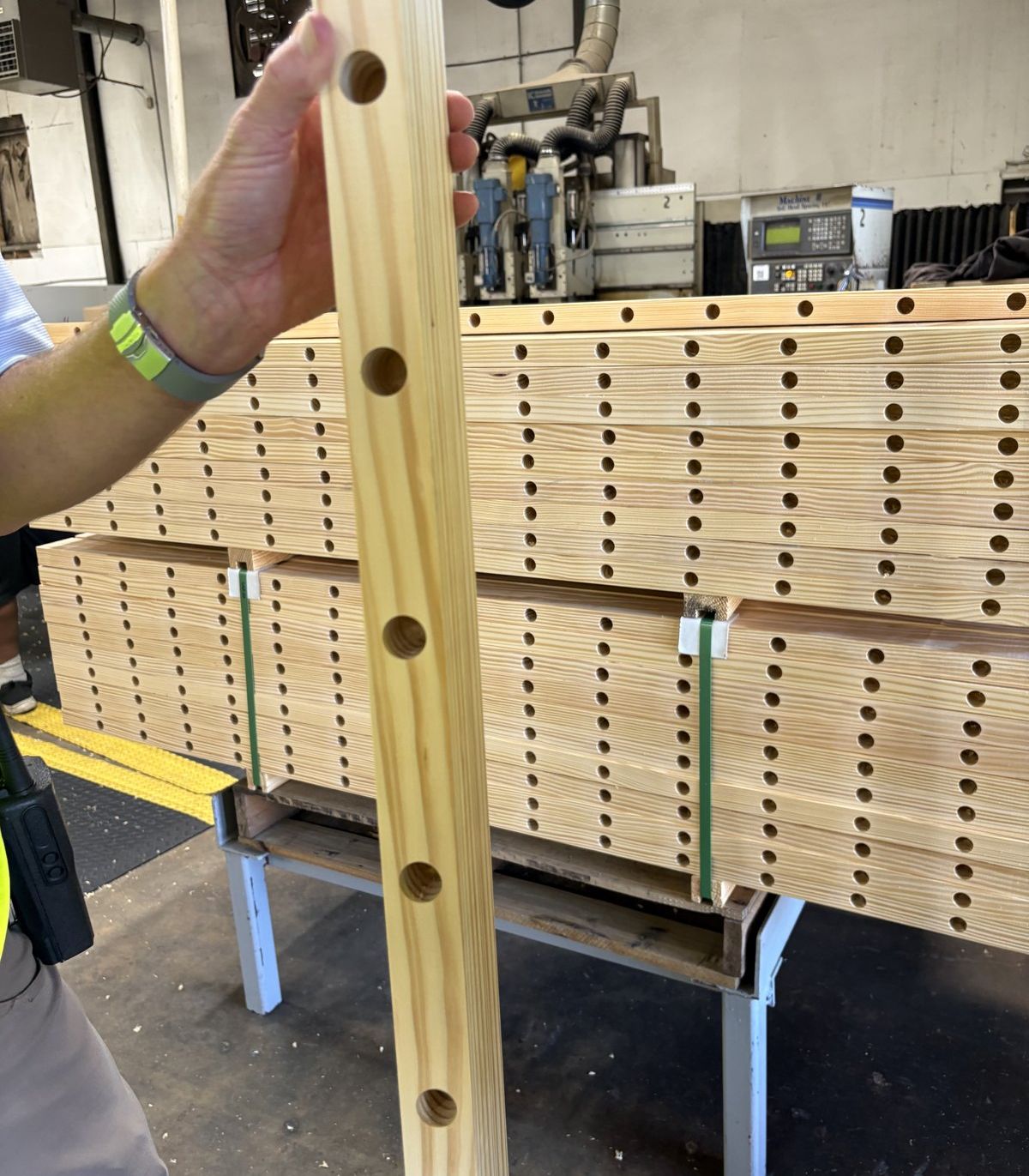 Pre-drilled deck balusters coming off the production line