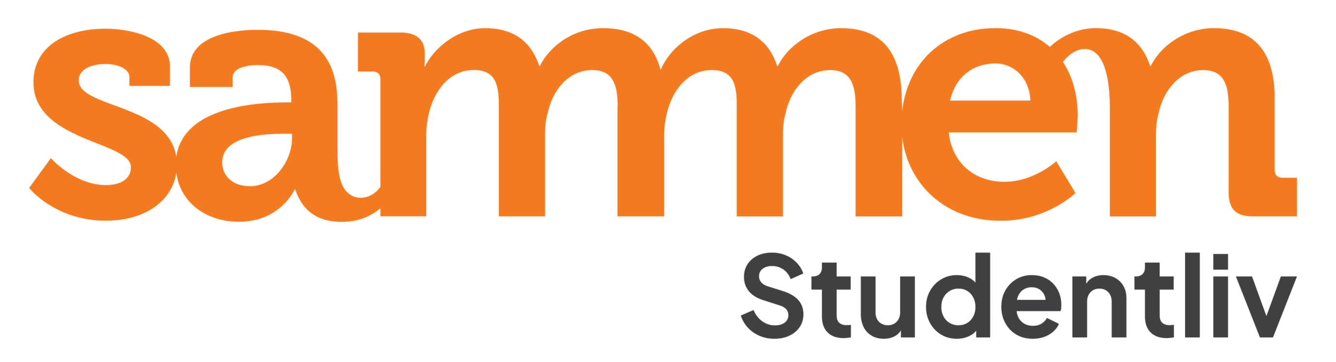 Logo med teksten «sammen» i store, oransje bokstaver og ordet «Studentliv» i mindre, mørkegrå skrift under til høyre.