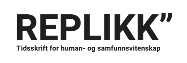 Logo med teksten «REPLIKK» i store, svarte bokstaver, med undertittelen «Tidsskrift for human- og samfunnsvitenskap» under.