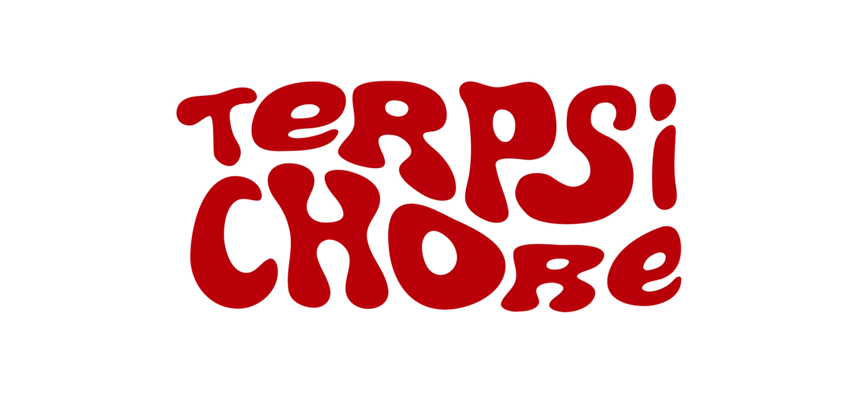 Rød, psykedelisk inspirert typografi som danner ordet «TERPSICHORE» mot svart bakgrunn.