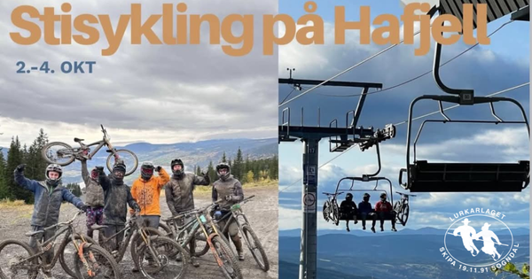 Plakat for «Stisykling på Hafjell» 2.–4. oktober, med en gruppe terrengsyklister og sykler på fjellet ved siden av en stolheis med syklister og sykler.