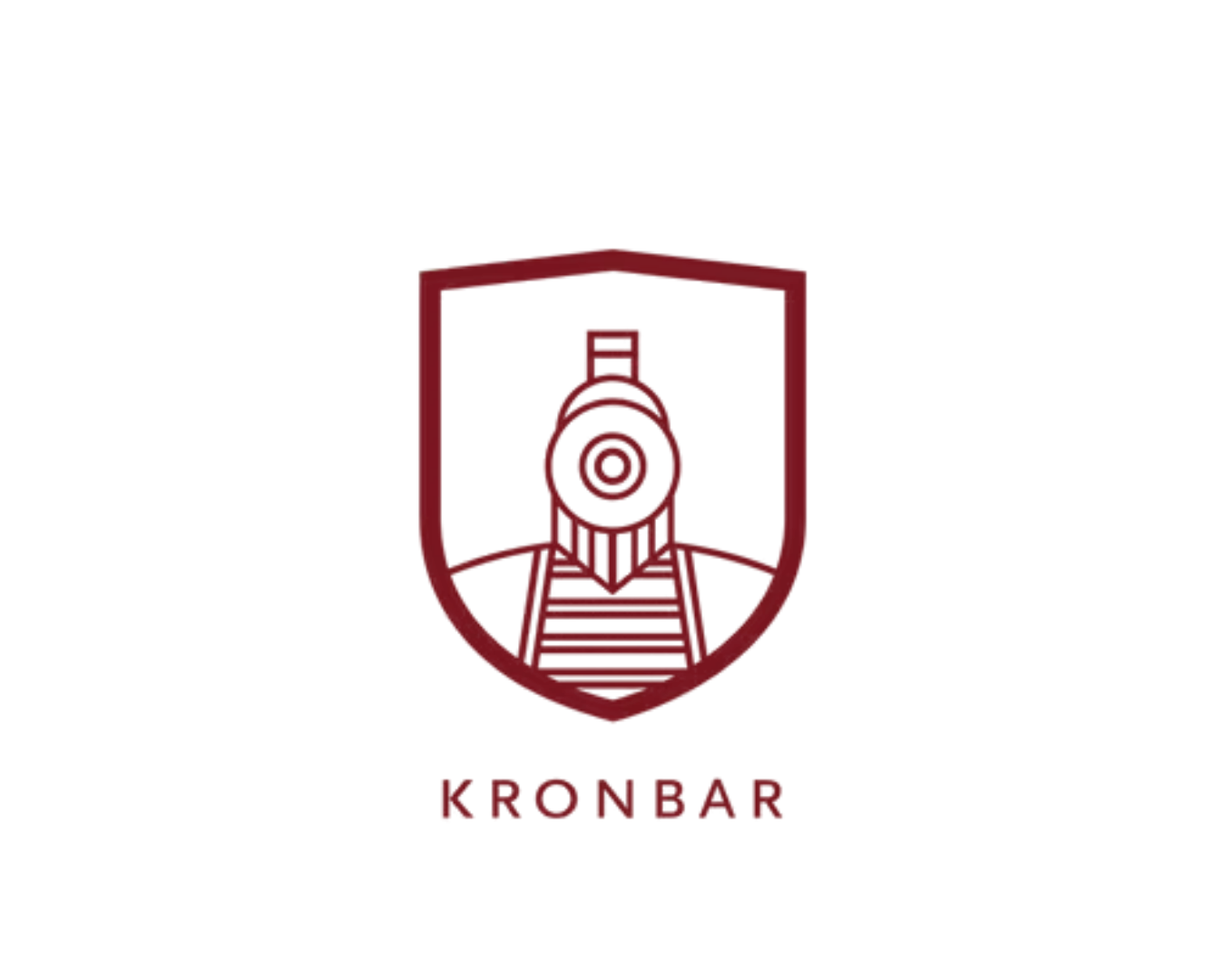 Logo i mørkerød farge som viser en tog i et skjold, med teksten «KRONBAR» under.