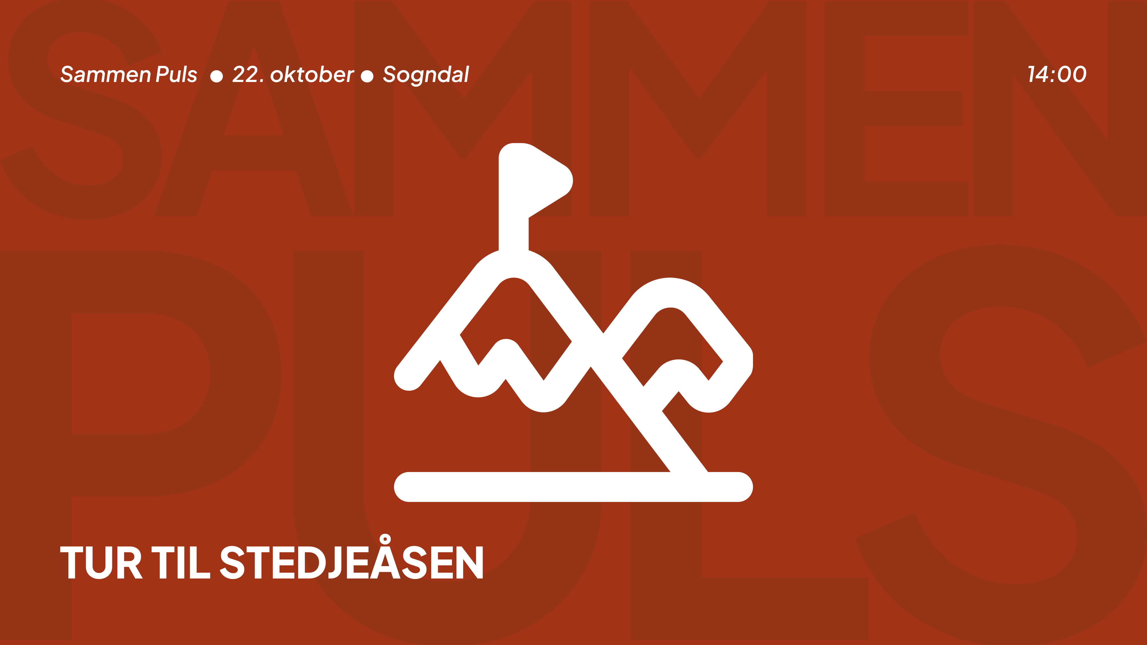 ikon av et fjell og teksten tur til stedjeåsen 22 oktober klokken 14:00