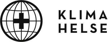 Svart-hvitt logo med en pikselert globus til venstre og teksten «KLIMA HELSE» i blokkbokstaver til høyre.