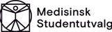Logo for Medisinsk Studentutvalg med et stilisert menneskefigur-ikon til venstre og organisasjonens navn skrevet med svart tekst til høyre.