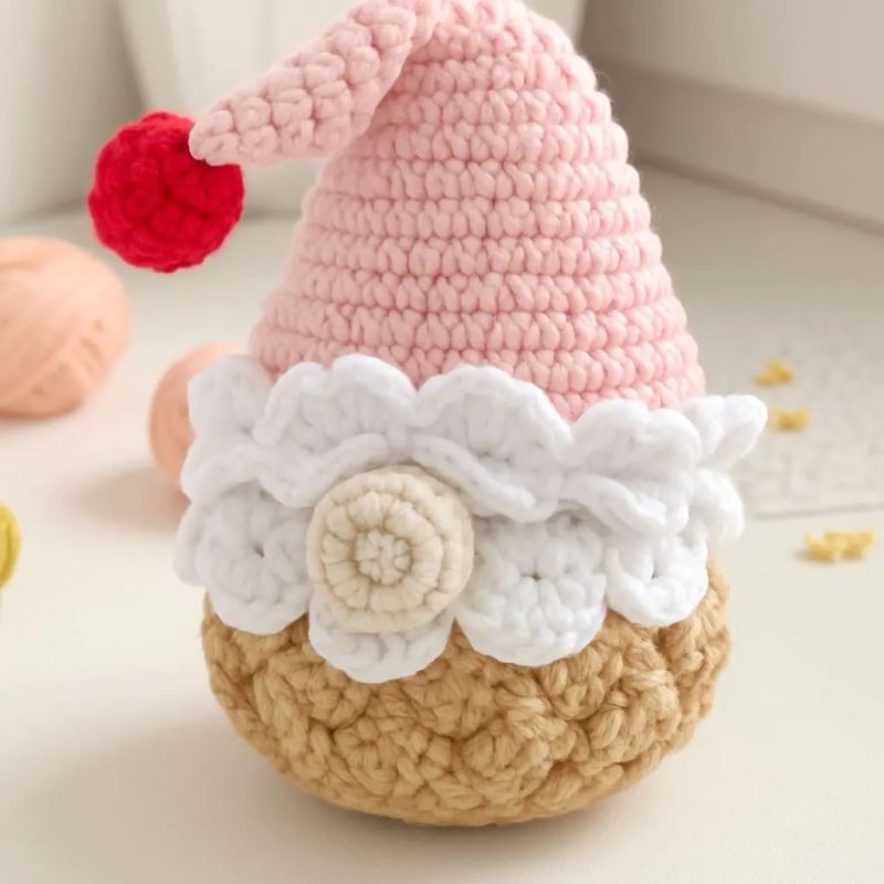 Cupcake Gnome with Heart Hat Crochet Pattern