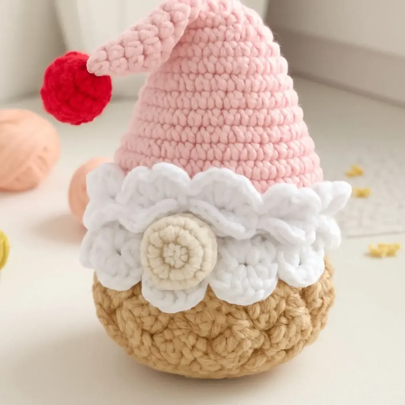 Cupcake Gnome with Heart Hat Crochet Pattern