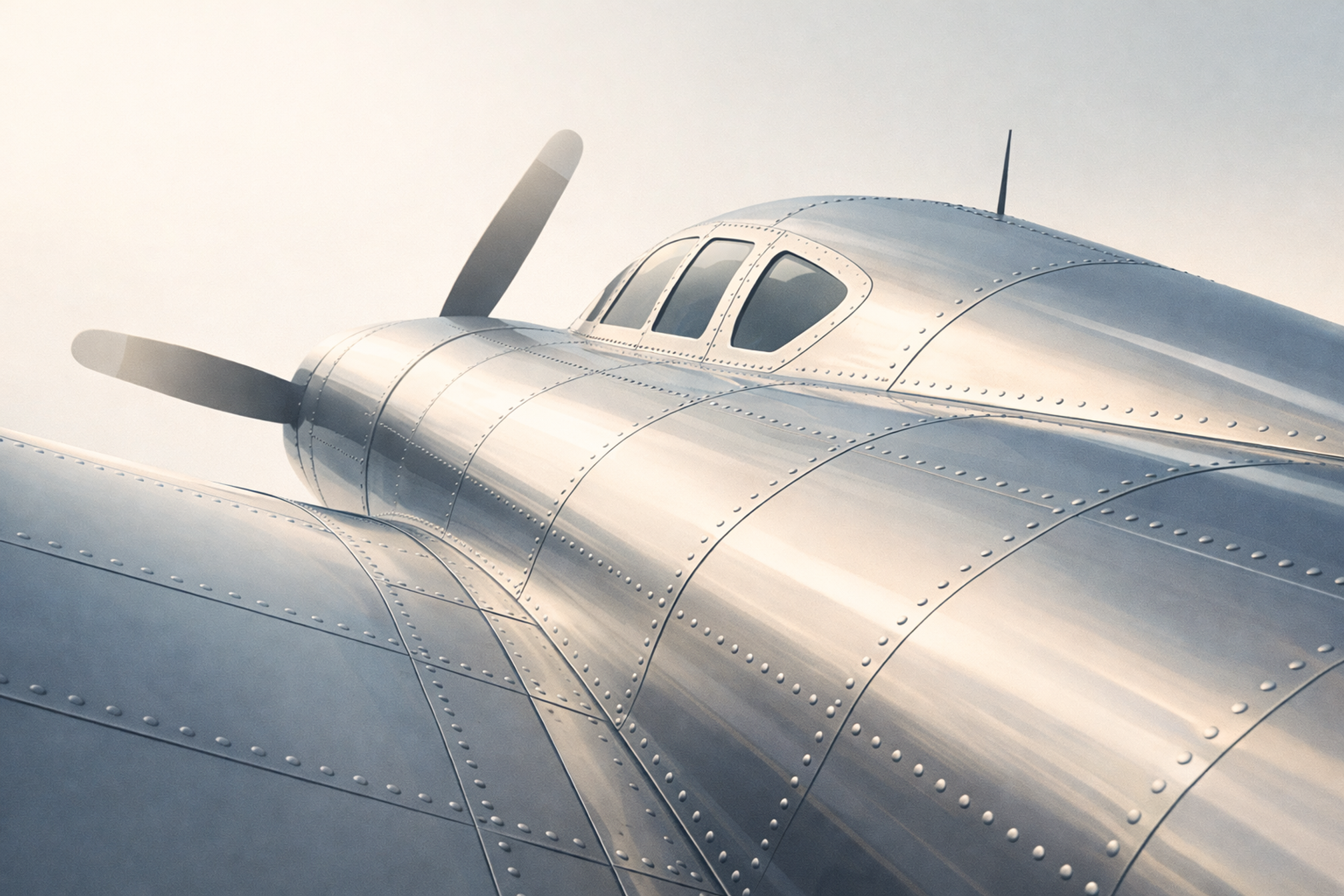 Flat-style illustration of a vintage aircraft with rows of smooth flush rivets along the fuselage, representing the compounding effect of small operational improvements in a dental practice.