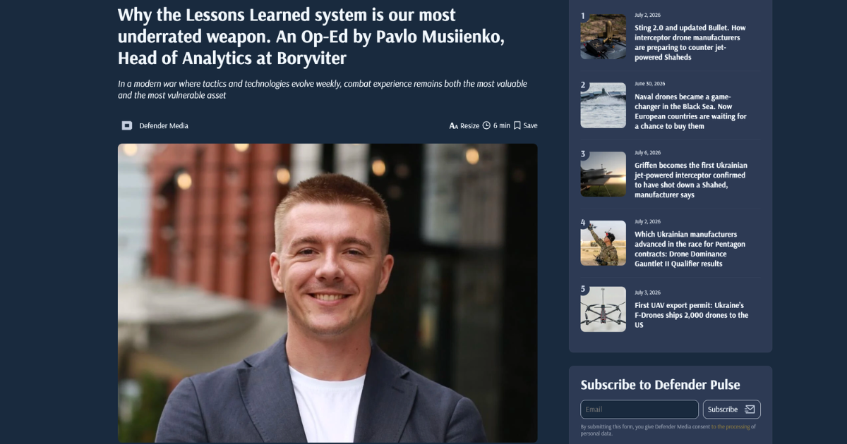 Institutionalising Combat Experience: Boryviter on the Strategic Role of the Lessons Learned System