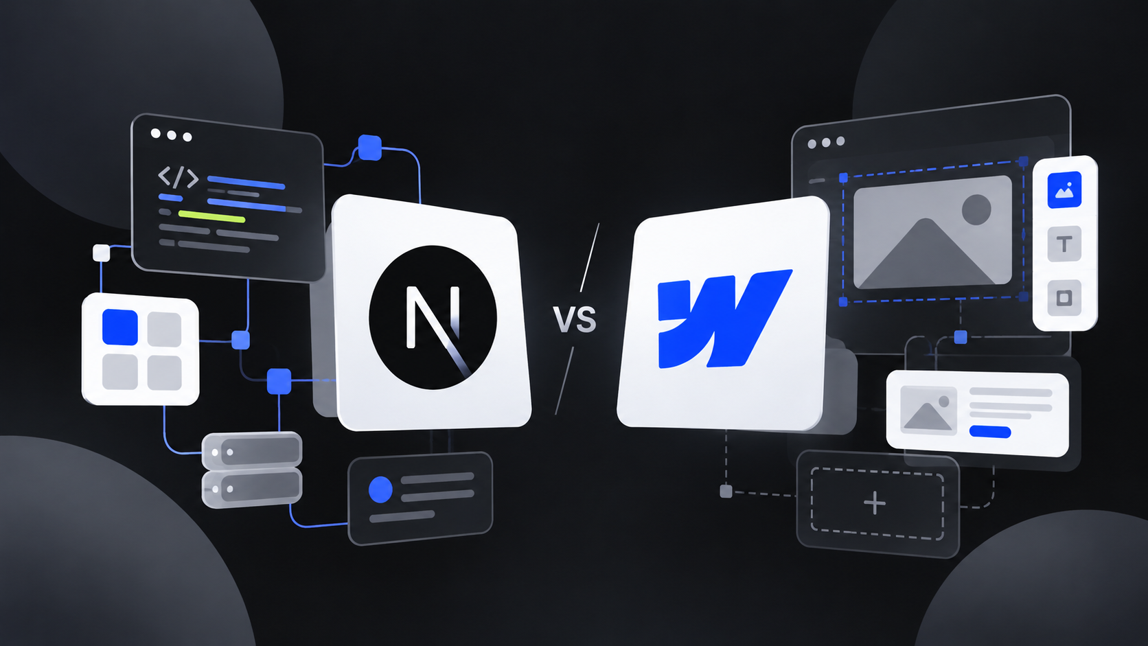 A graphic of Next.js logo and Webflow logo UI Showdown
