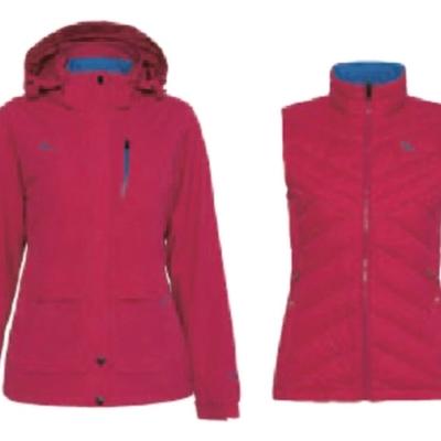 防水透氣可拆式多功能外套 單面杜邦棉背心 梅紅 女版