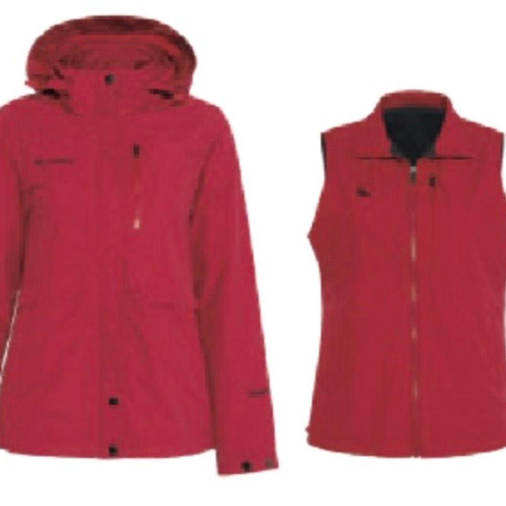 防水透氣可拆式多功能外套 雙面刷毛背心 麻灰紅 女版