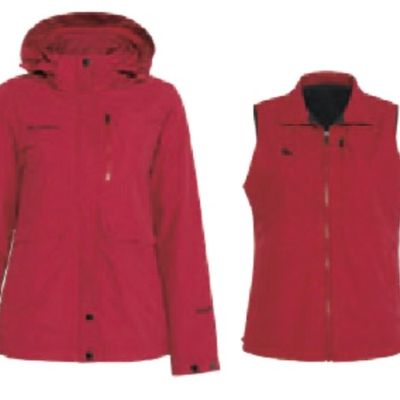 防水透氣可拆式多功能外套 雙面刷毛背心 麻灰紅 女版