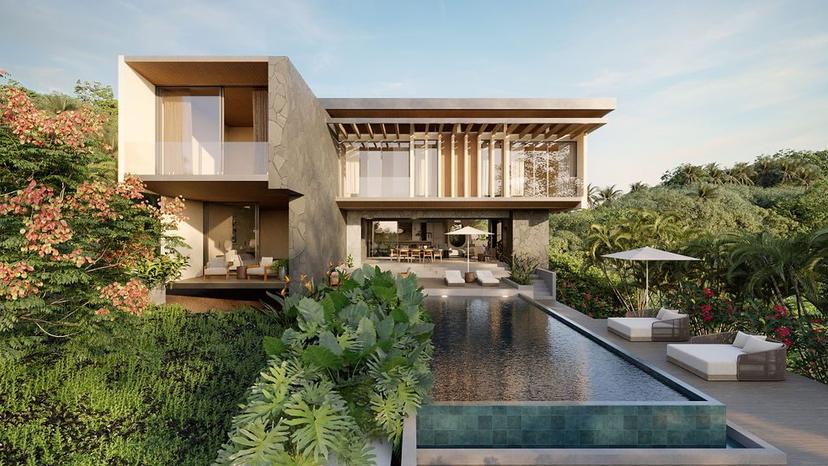 Rendering of the modern home with long pool and gardens – Ceibo #2, Reserva Conchal, Guanacaste, Costa Rica