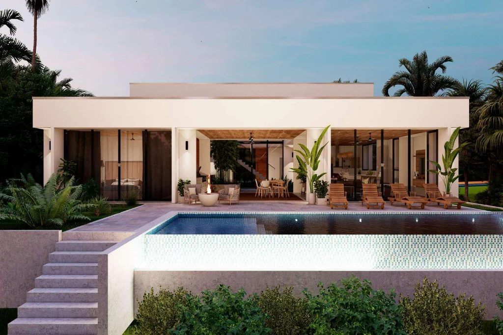 Rendering of the single-level home and pool – Sanara 20, Reserva Conchal, Guanacaste, Costa Rica