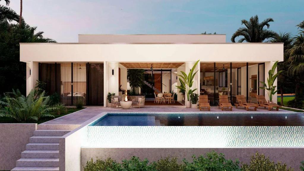Rendering of the single-level home and pool – Sanara 20, Reserva Conchal, Guanacaste, Costa Rica
