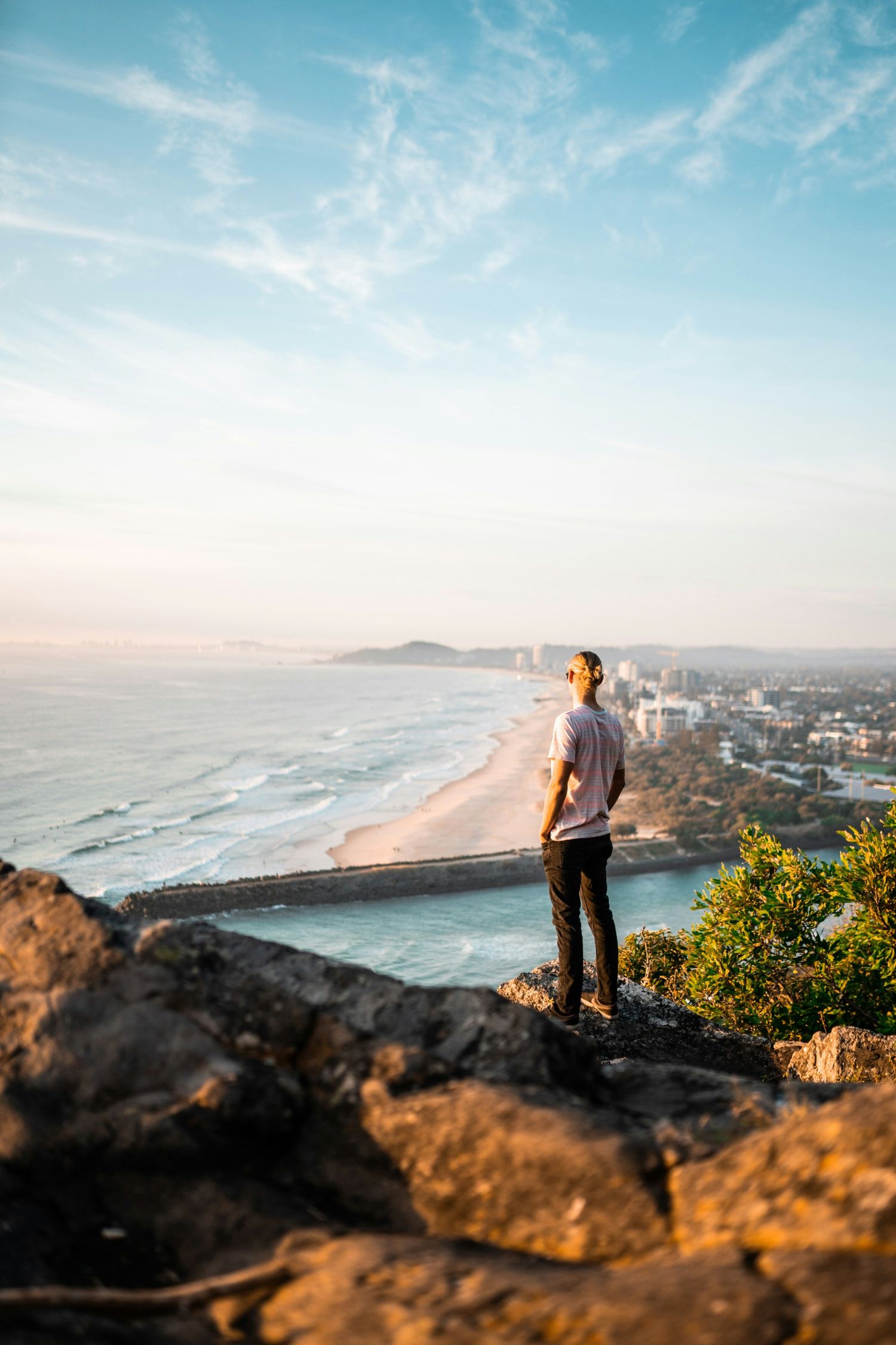 Looking down at coastal view from mountain