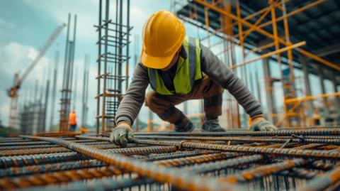 Construction worker fixing metal