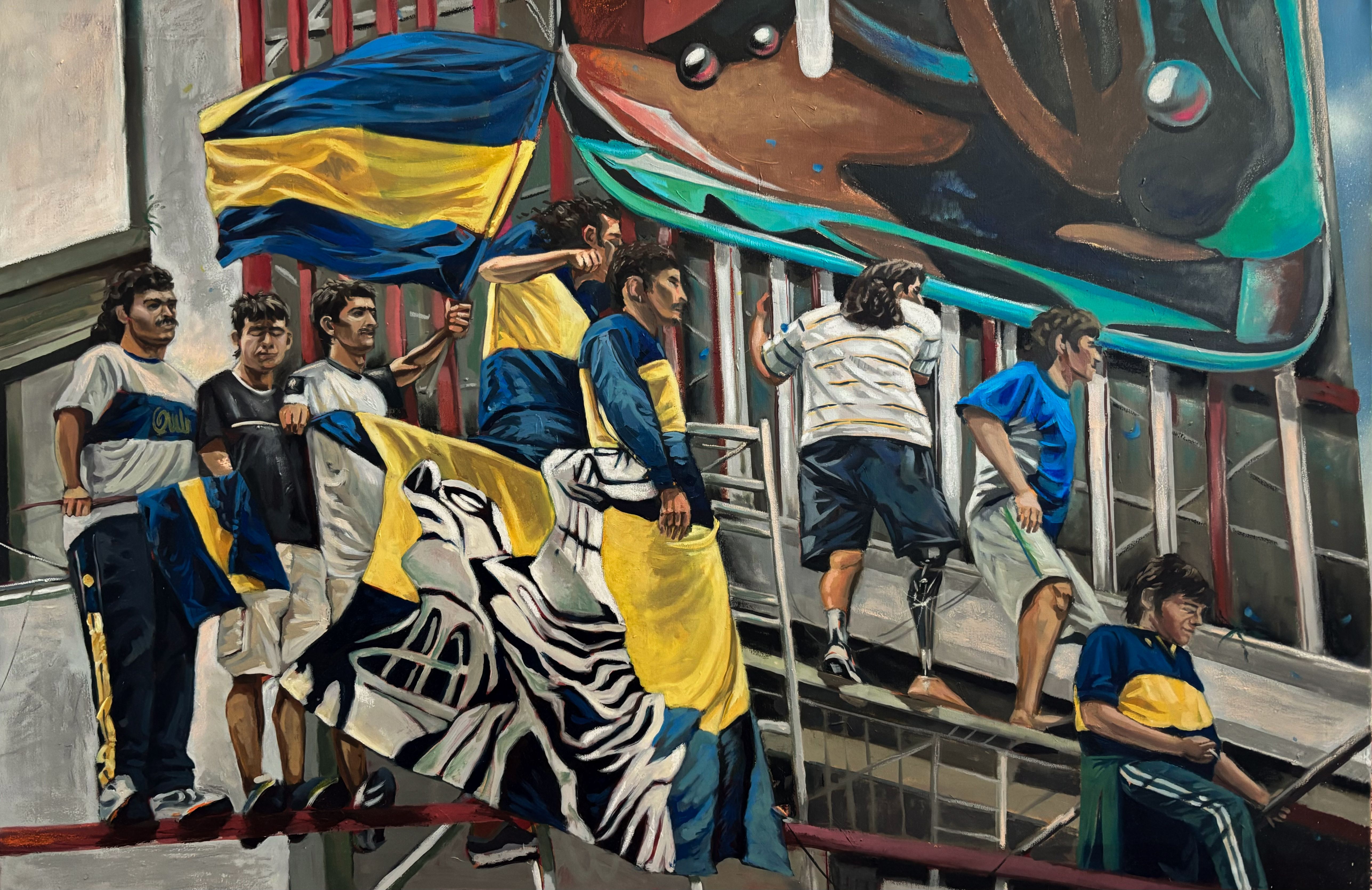 Redondo, azul y amarillo