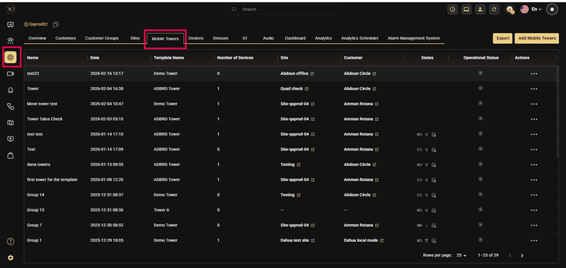 TowerGuard setup navigation in GC-X-ONE showing the path to create a new tower