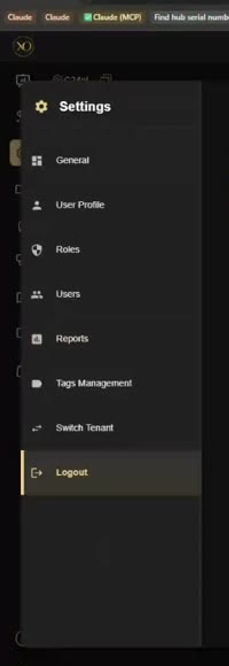 GCXONE settings sidebar navigation