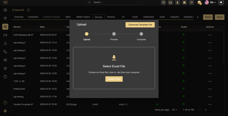 BulkImport devices import screen