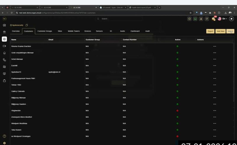 Customer configuration table in the admin panel