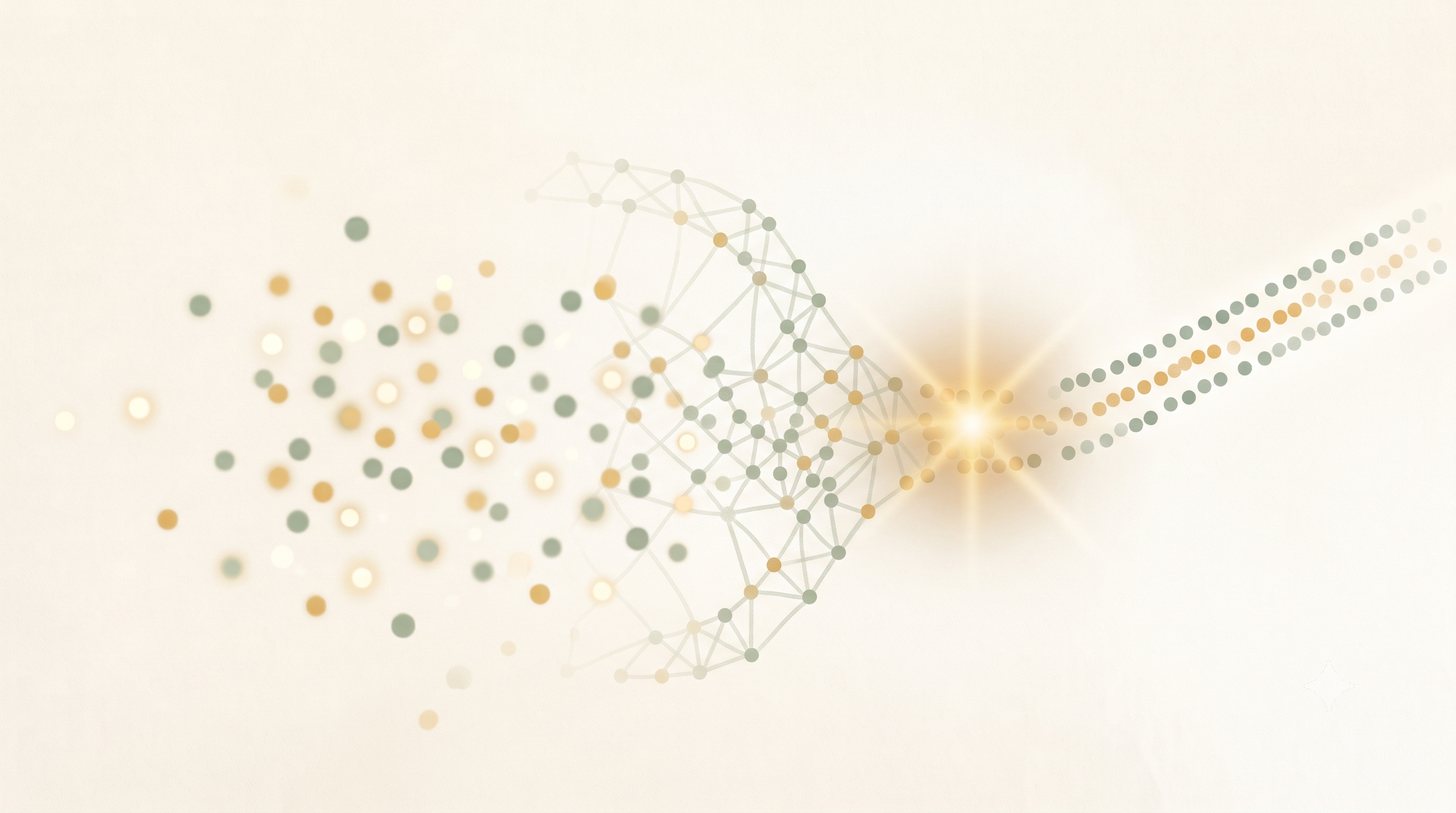 Calm conceptual illustration of a gentle pattern emerging early from soft data, representing AI detecting dementia before symptoms appear.