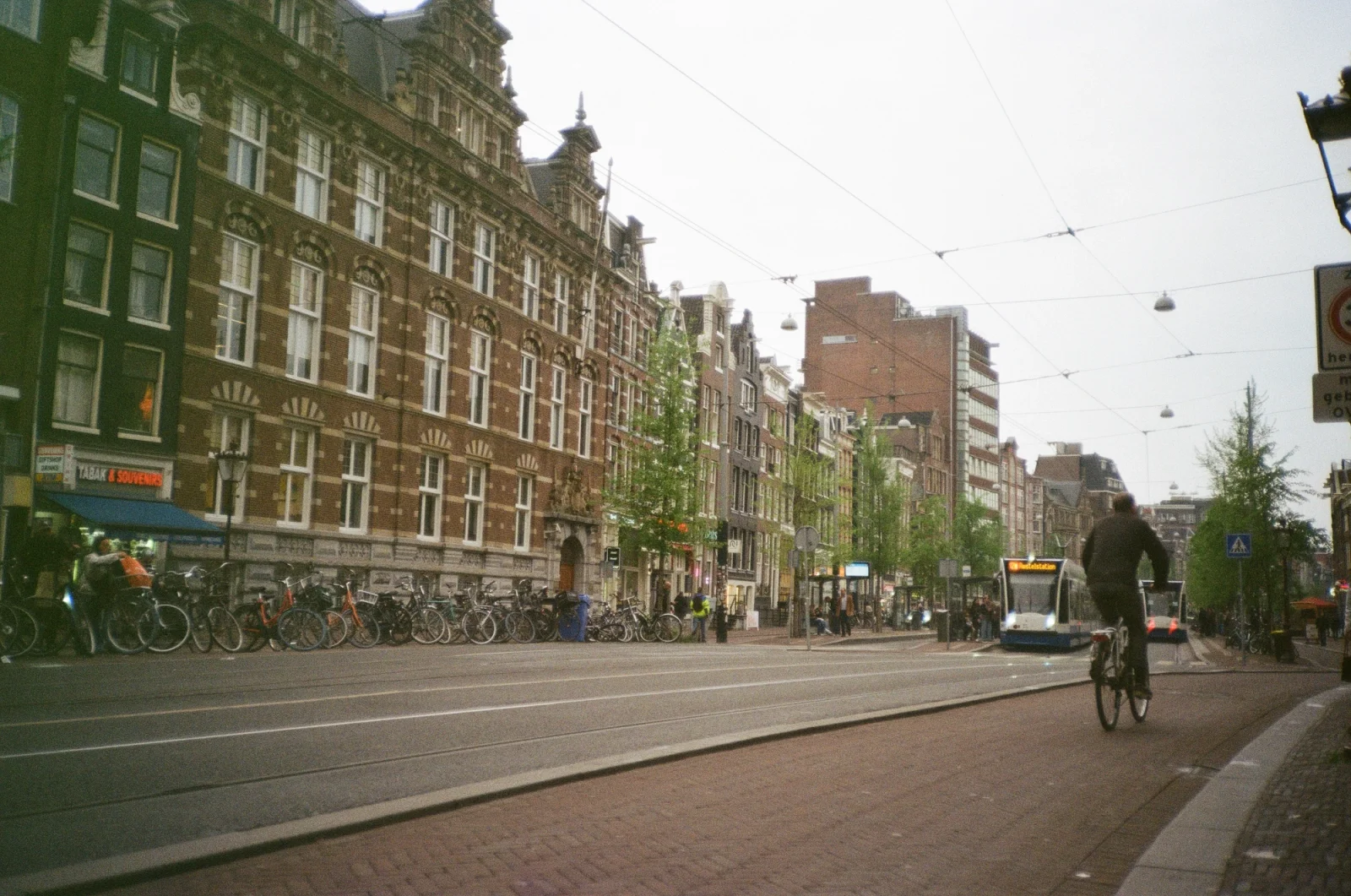 Landscape shot of a cyclist on a dutch street