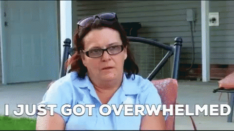 Animated GIF showing developer overwhelmed by complex coding tasks representing notification system development challenges