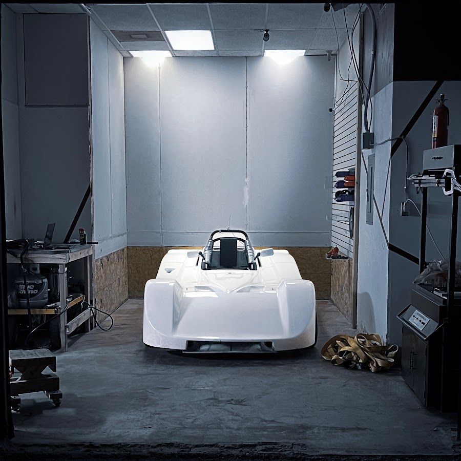 The SCCA hybrid race car in the shop