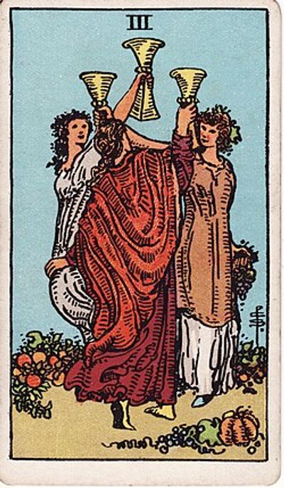 Three of Cups Tarot Card Meanings - 3