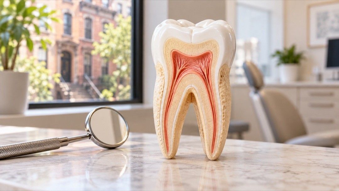 Model of a tooth showing the nerve and root canals