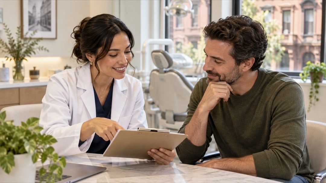 Dentist explaining a treatment plan to a patient